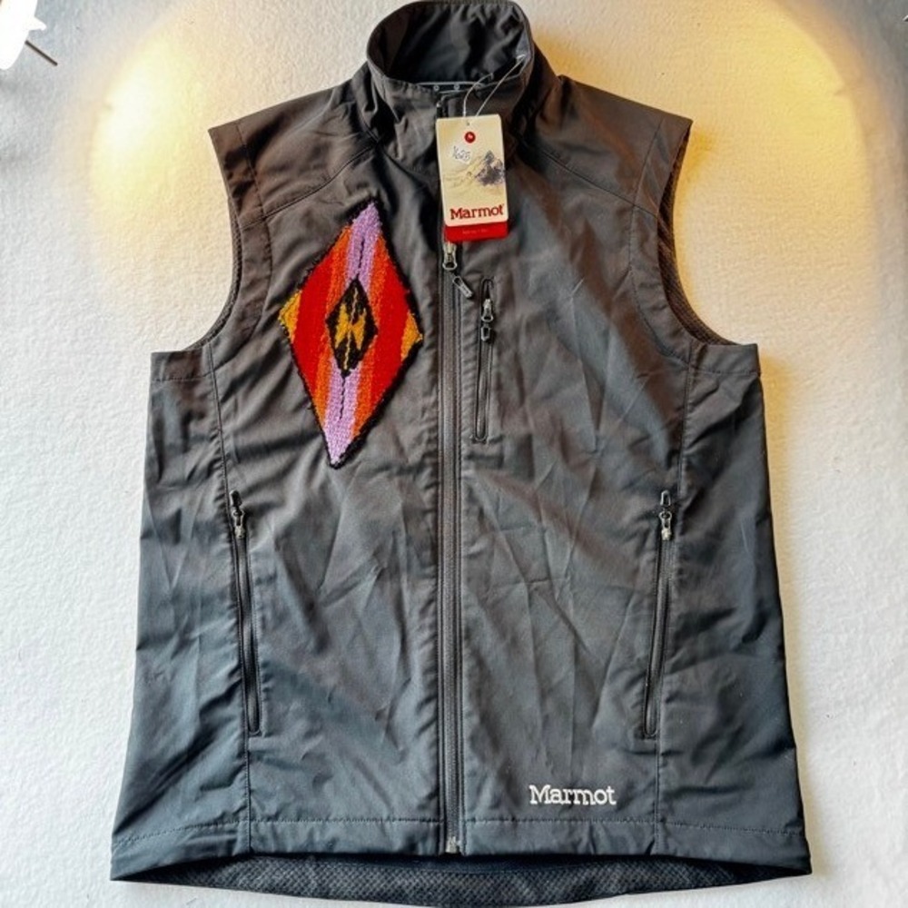Upcycled Marmot Approach Vest Men's M Lightweight‎ Outdoor Aztec Blanket patch